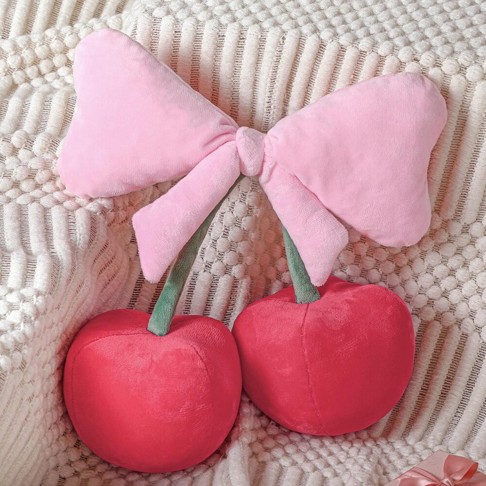 6245 Bow Pillow Cherry Throw Pillow Aesthetic Cute Coquette Room Decor